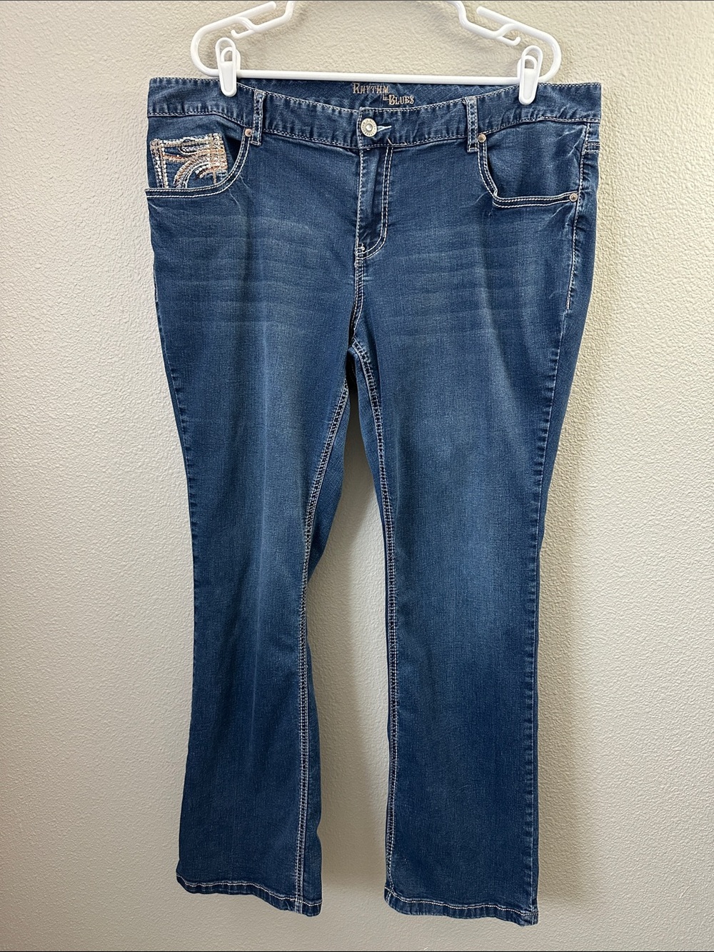 Women Blue Jeans size 20 Rhythm in Blues Strech Jeans Embroidered 5 Pockets - Picture 6 of 13